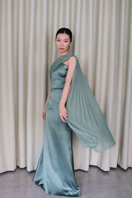 Cirosia One Shoulder Pleated Chiffon Dress