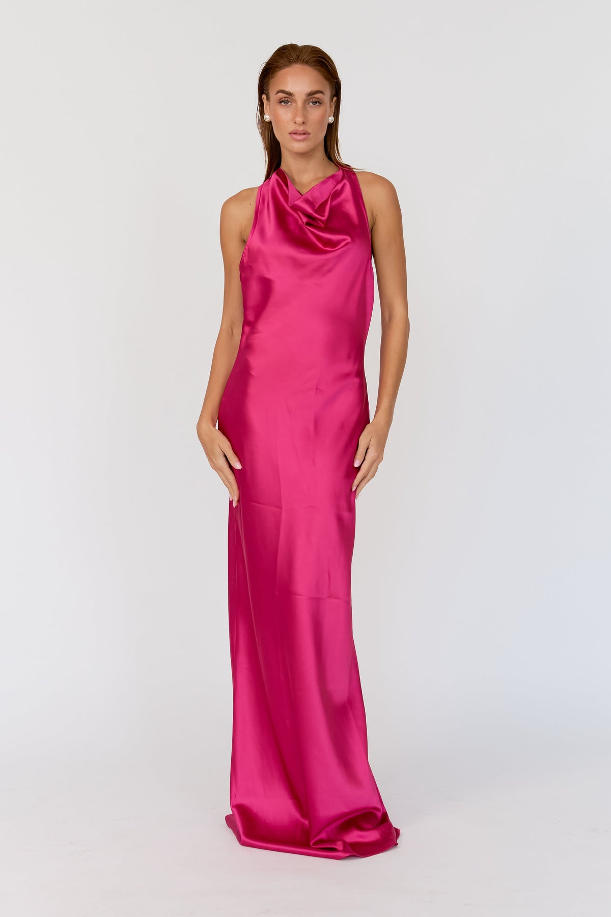 Orielle High Cowl Satin Dress
