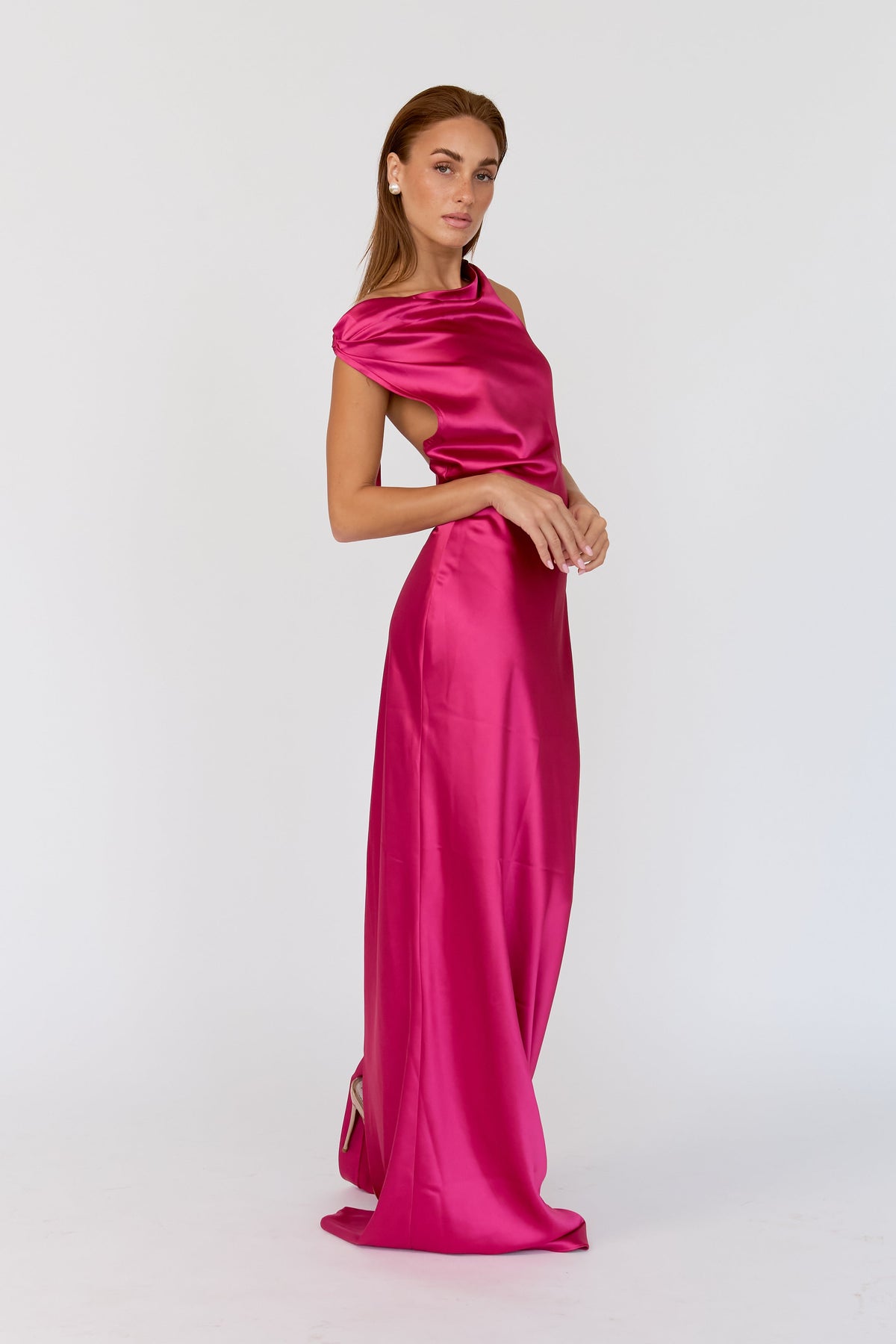 Orielle High Cowl Satin Dress