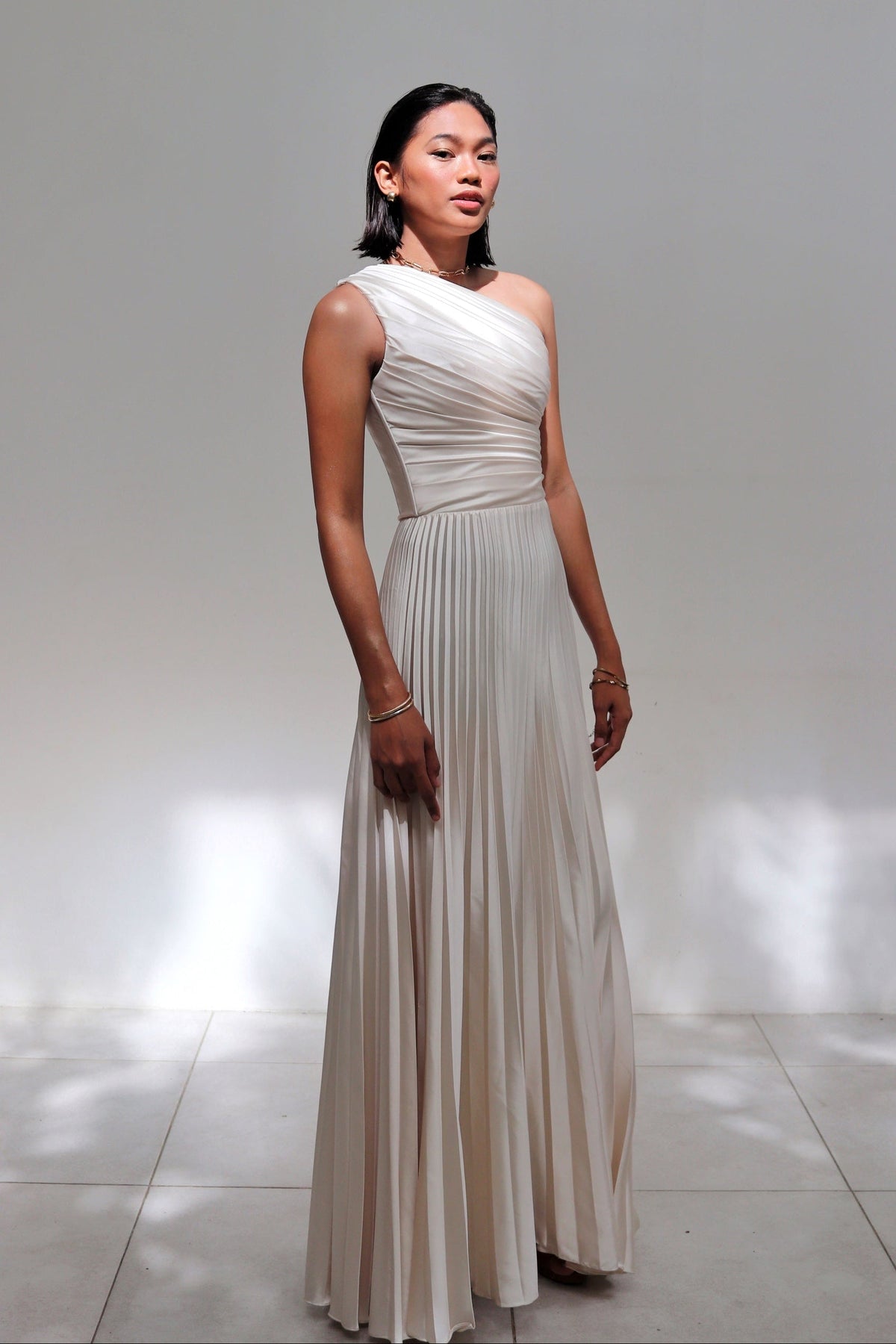 Allyna One-Shoulder Pleated Corset Dress